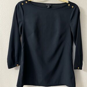 Banana Republic Navy Blue Long-Sleeve Boatneck Blouse with Gold Buttons